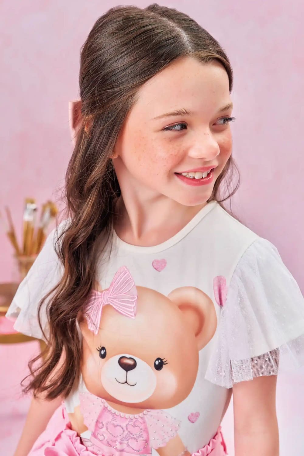 Blusa Infantil Kukie Verão Branca Ursinha