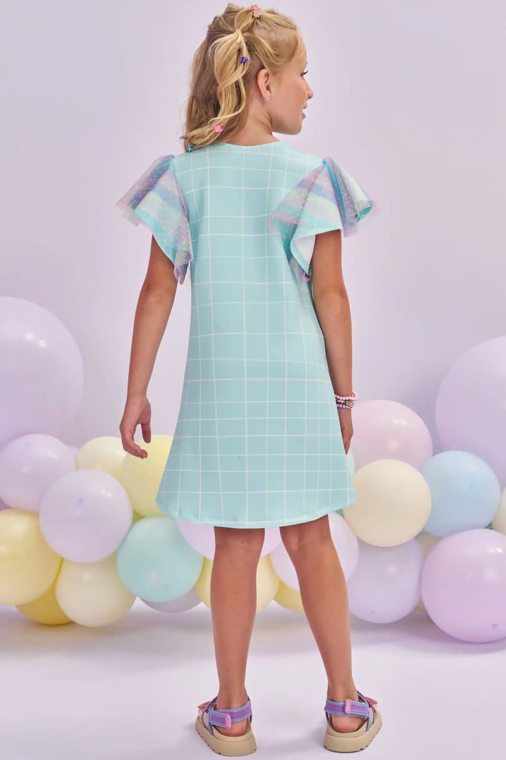 Vestido Infantil Kukie Verão Azul Festa na Piscina