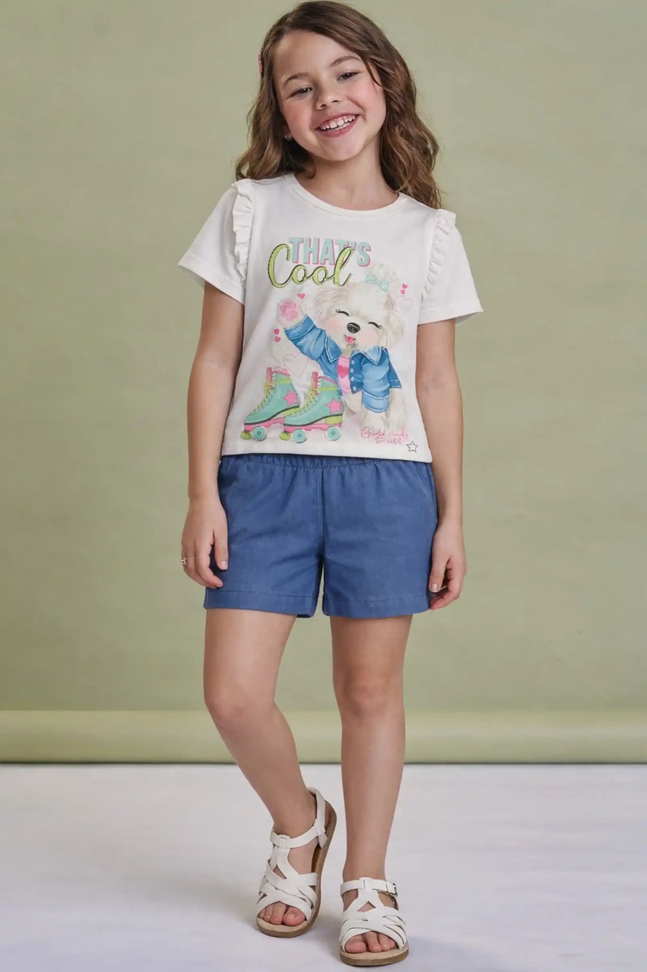Conjunto Infantil Kukiê com Shorts Azul e Blusa Cachorrinha That´s Cool