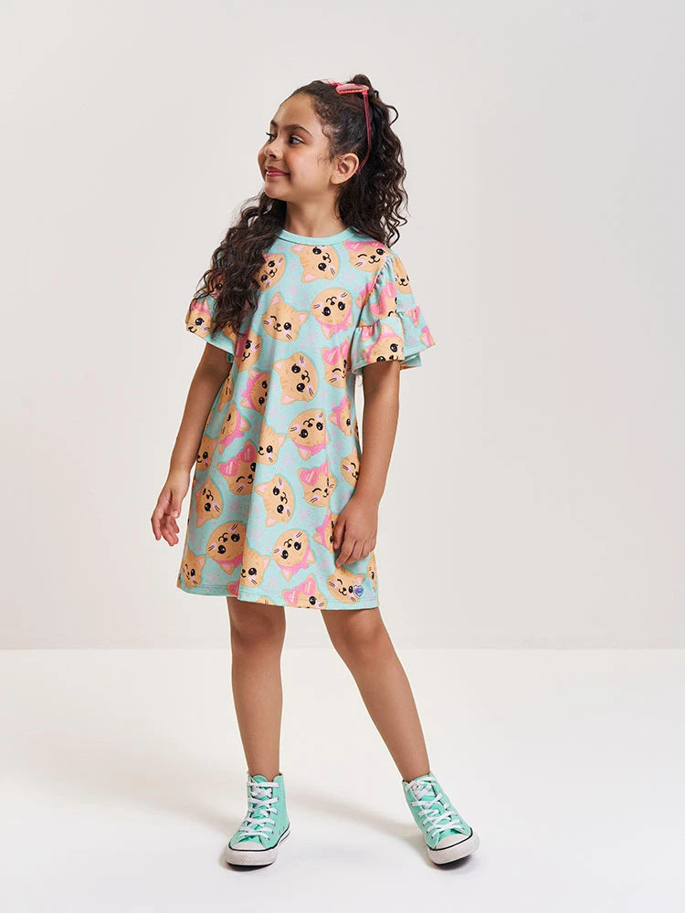 Vestido Infantil Cinti Verão Verde Gatinha