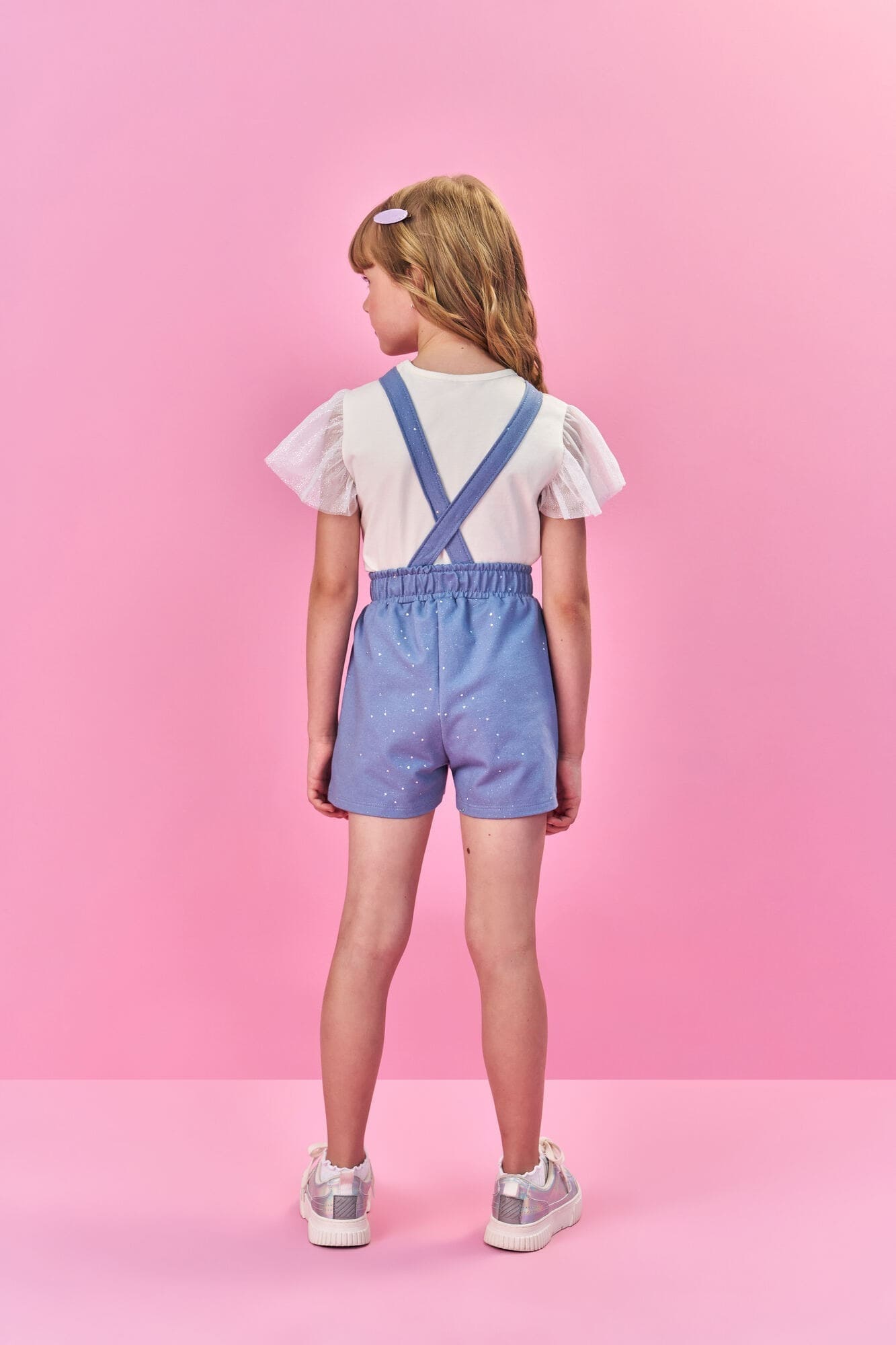 Jardineira Infantil Cinti Verão Azul com Blusa Branca