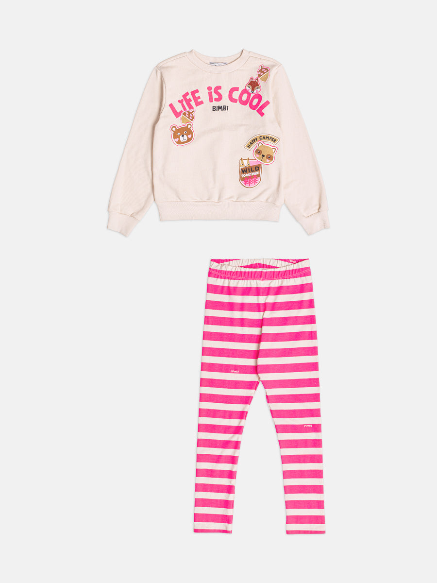 Conjunto Infantil Bimbi Inverno com Calça Legging e Moletom sem Flanela Bege Life is Cool