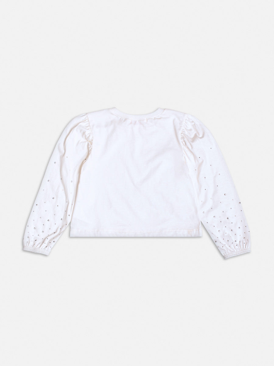 Blusa Infantil Momi Inverno Manga Longa Off White com Strass