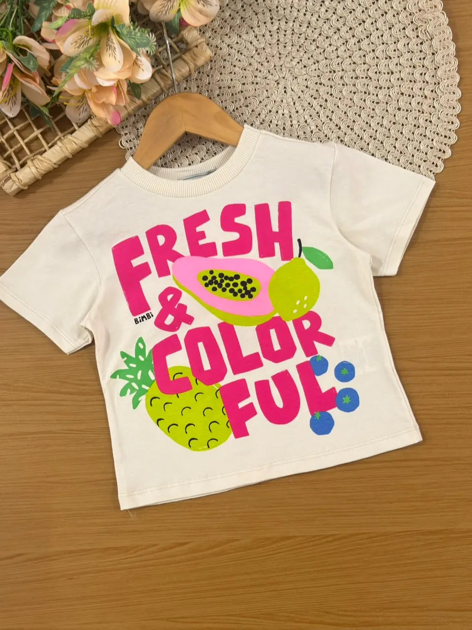 Conjunto Infantil Menina Bimbi Shorts e Blusa Bege Frutinhas