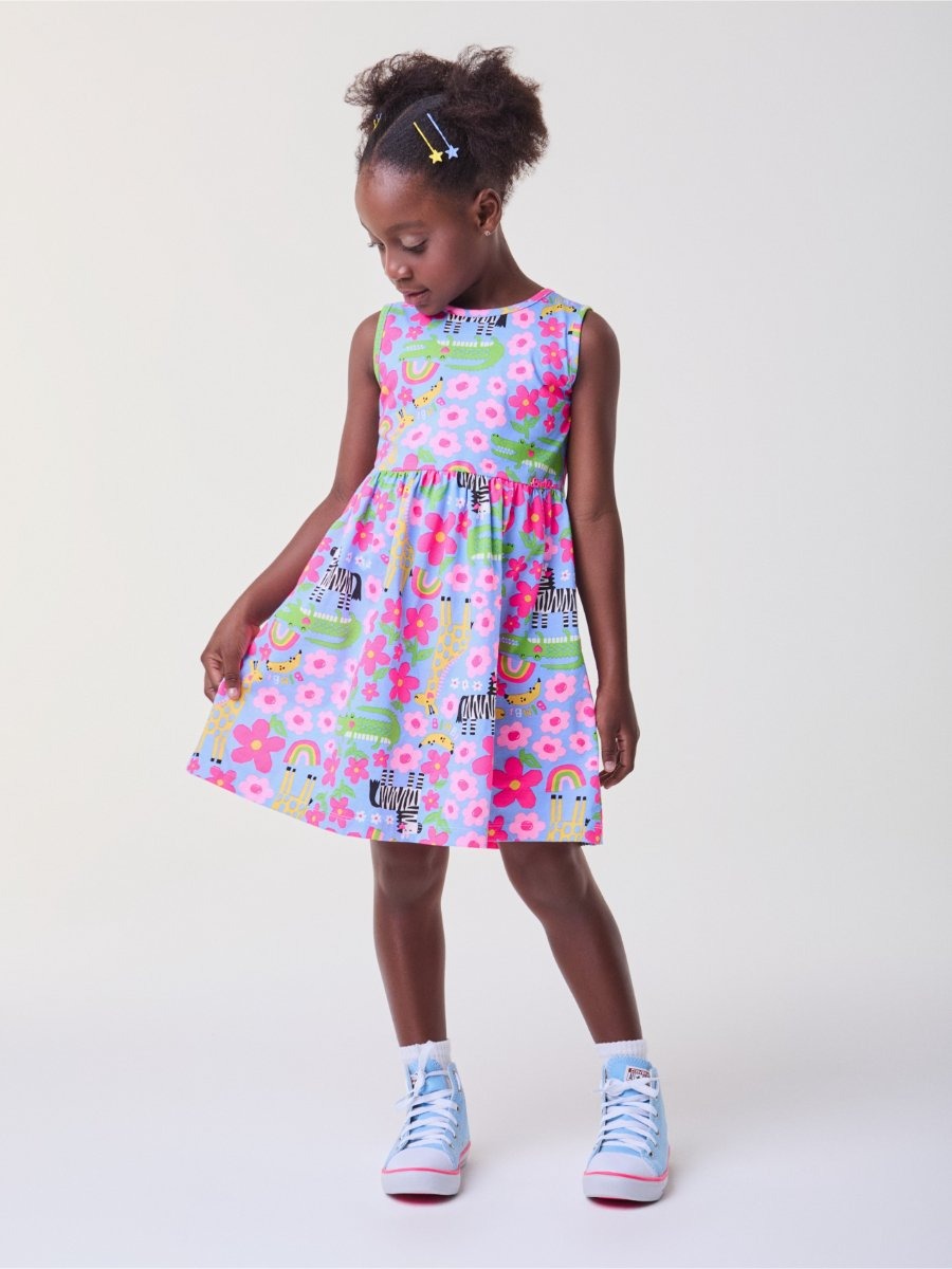 Vestido Infantil Bimbi Verão Azul Animais Floral