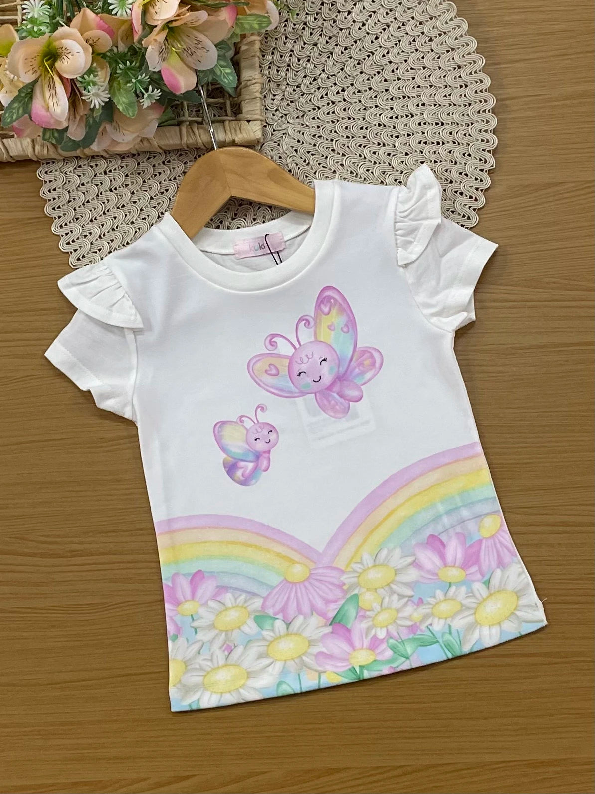 Conjunto Infantil Kukiê Inverno com Shorts Ciclista Azul e Blusa Manga Curta Borboletas
