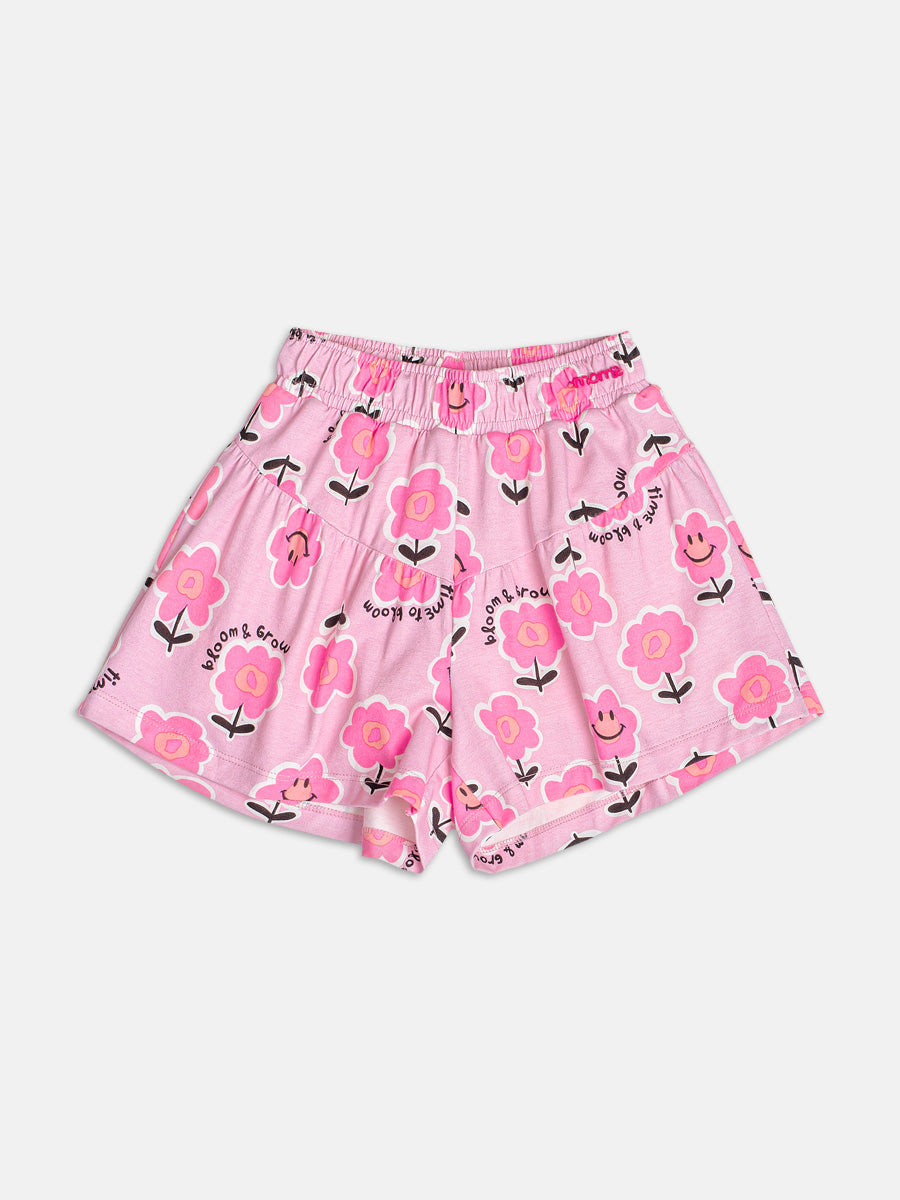 Conjunto Infantil Momi Verão com Shorts Rosa e Blusa Branca Florzinha com Strass