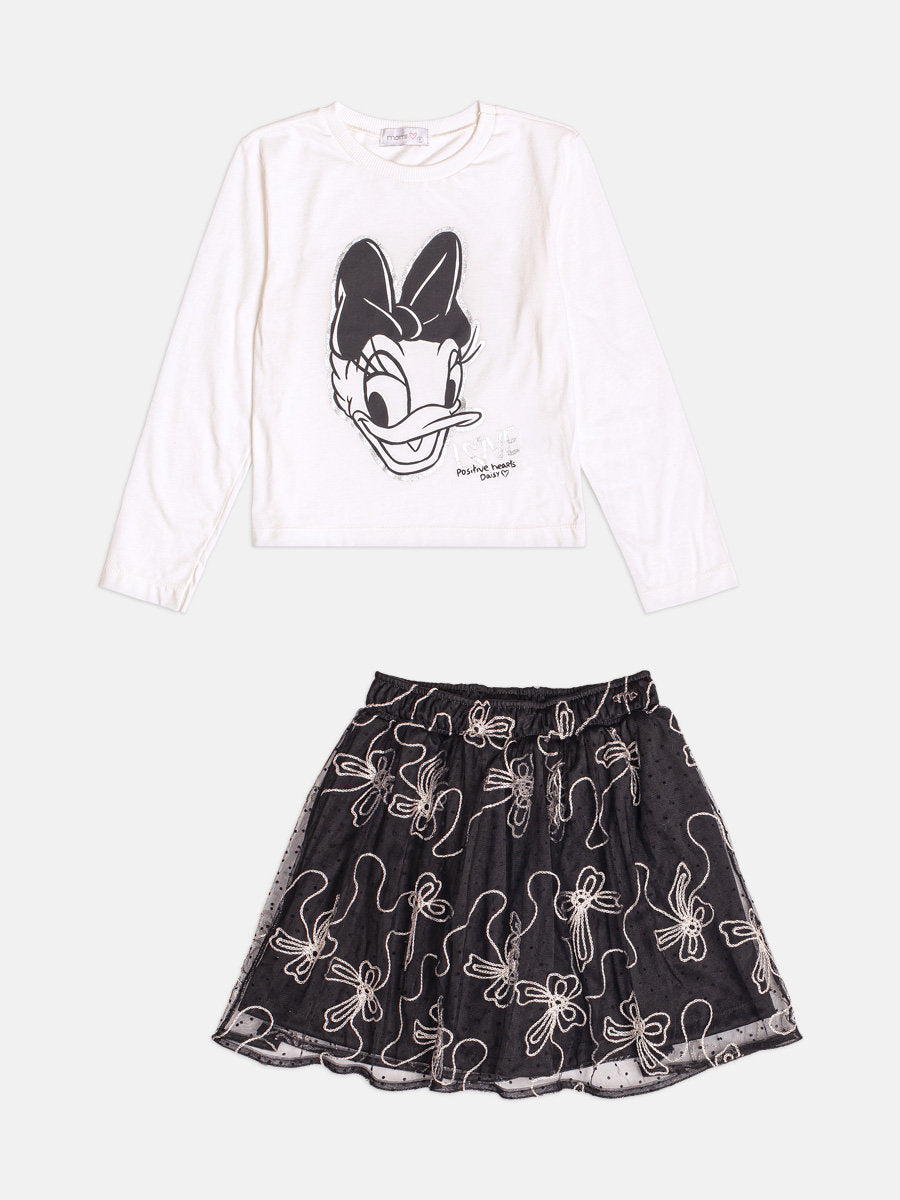 Conjunto Infantil Momi Inverno com Saia em Tule Preto e Blusa Manga Longa Daisy Love