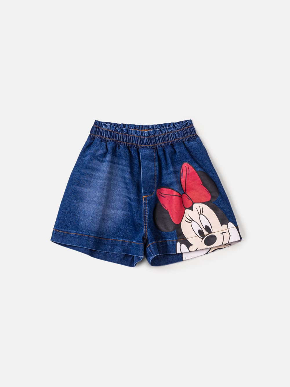 Conjunto Infantil Animê Verão Shorts e Colete Jeans Minnie Disney