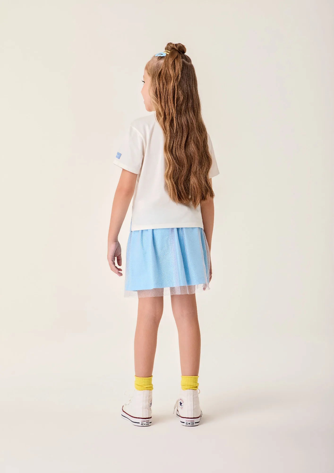 Conjunto Infantil Menina Bimbi com Saia Azul Tule e Blusa Branca Cinderella Disney