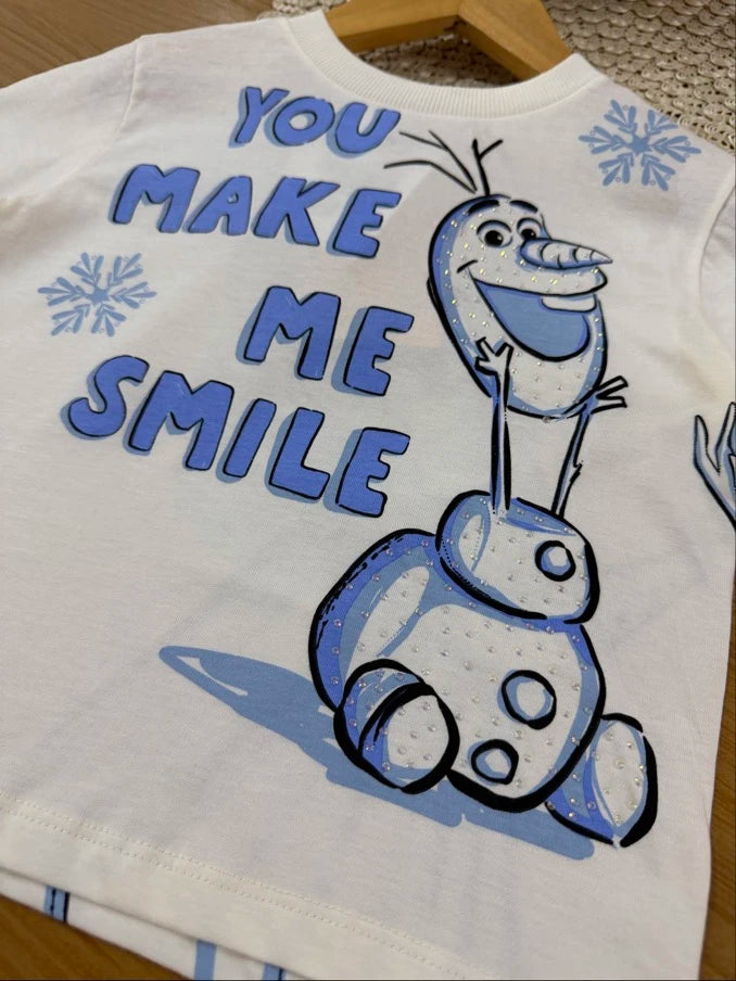 Conjunto Infantil Bimbi Inverno com Saia em Tule Azul e Blusa Manga Curta Olaf Disney