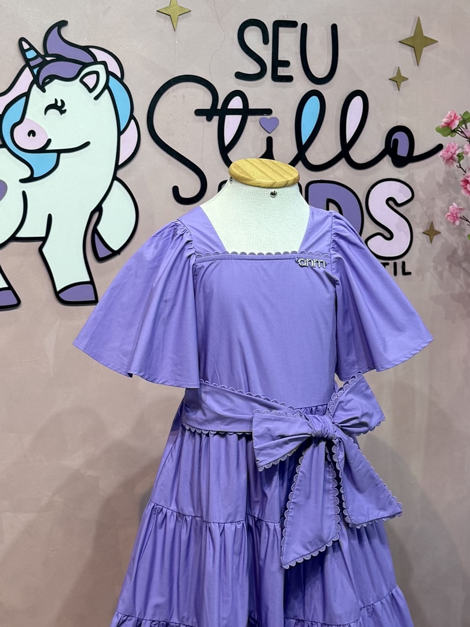 Vestido Infantil Animê Verão Lilás com Laço