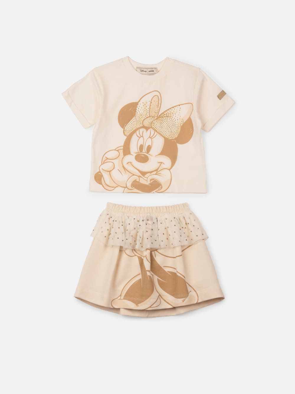 Conjunto Infantil Animê Verão Saia e Blusa Minnie Bege Disney