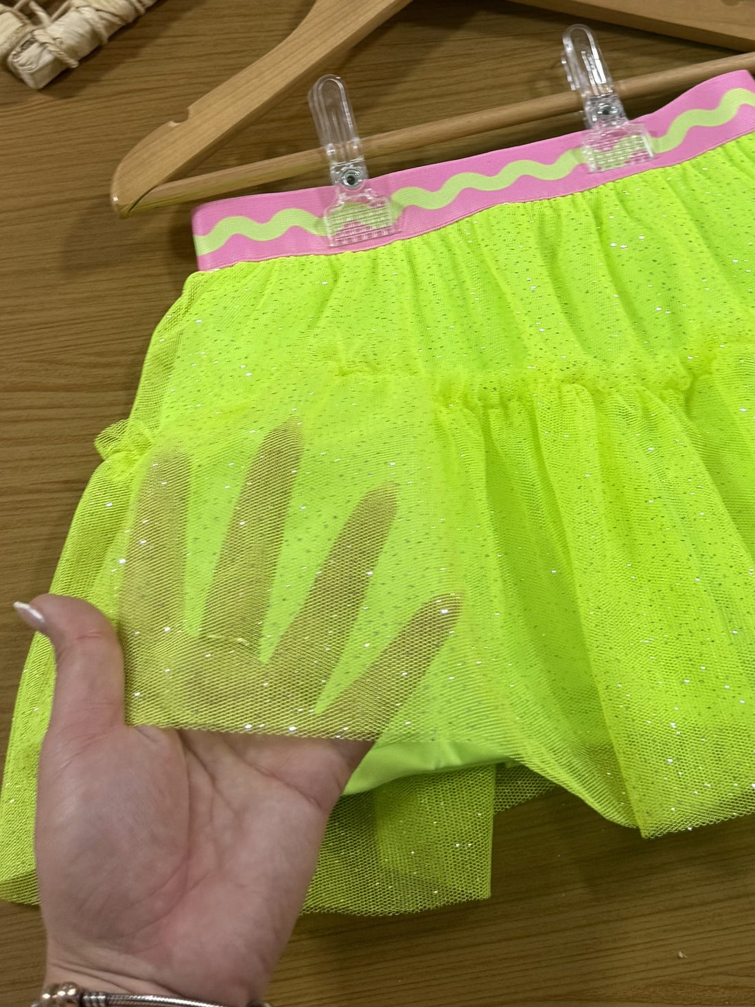 Saia Infantil Cinti Verão Tule Verde Neon com Glitter
