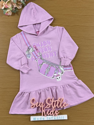 Vestido Infantil Cinti Inverno Lilás Bolsinha Coelhinha