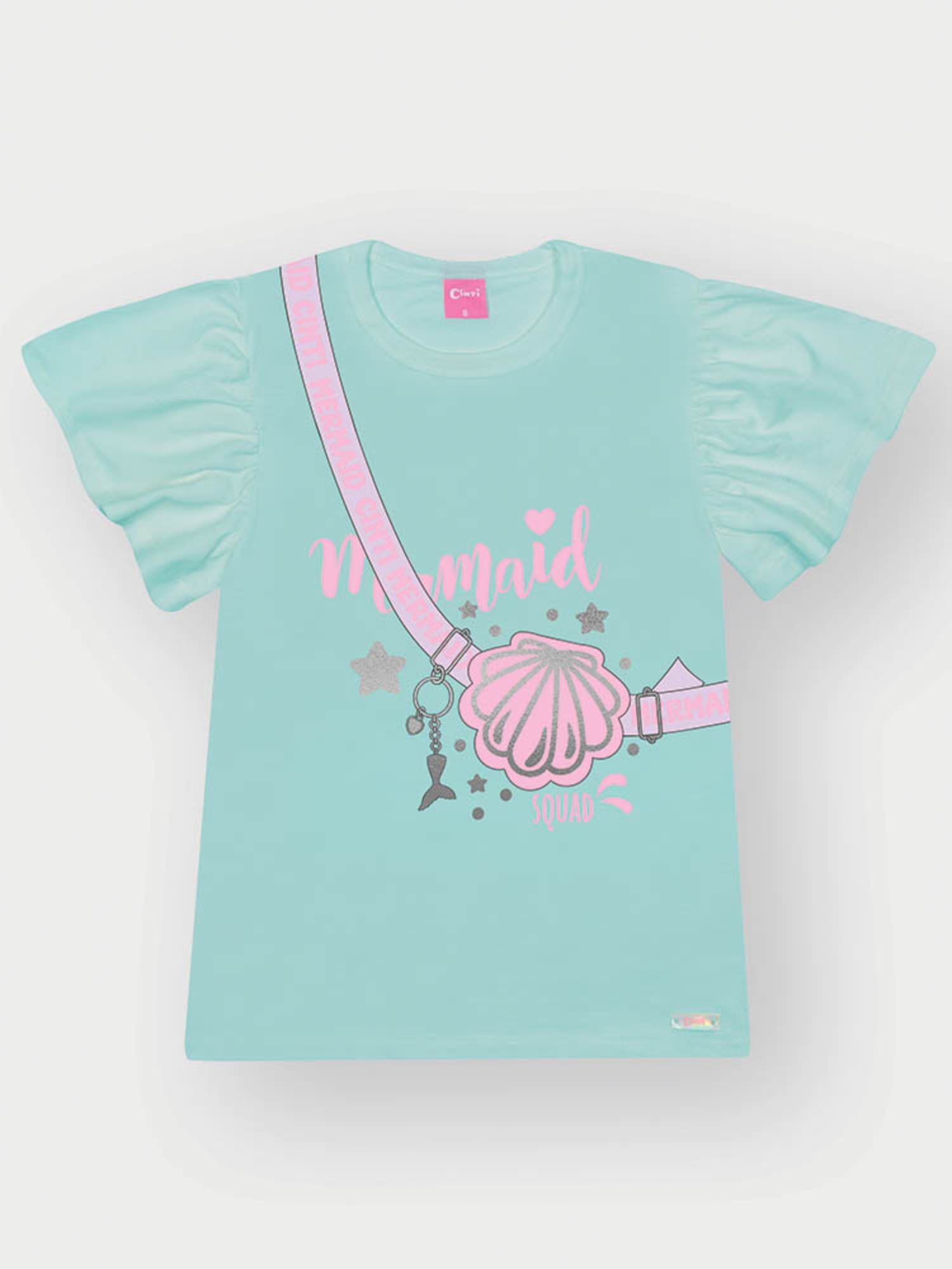 Conjunto Infantil Cinti Verão com Shorts Ciclista e Blusa Azul Conchinha