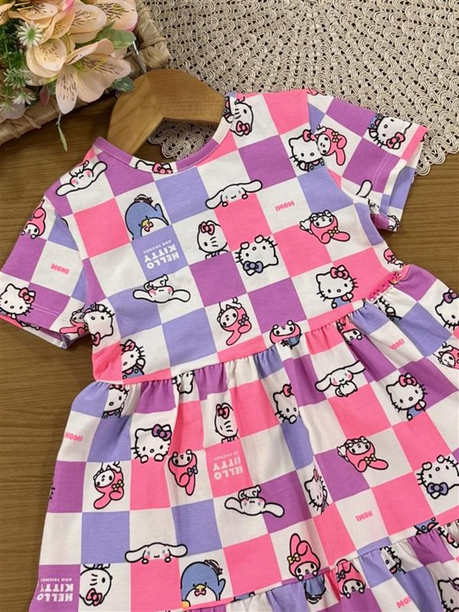 Vestido Infantil Momi Verão Xadrez Hello Kitty