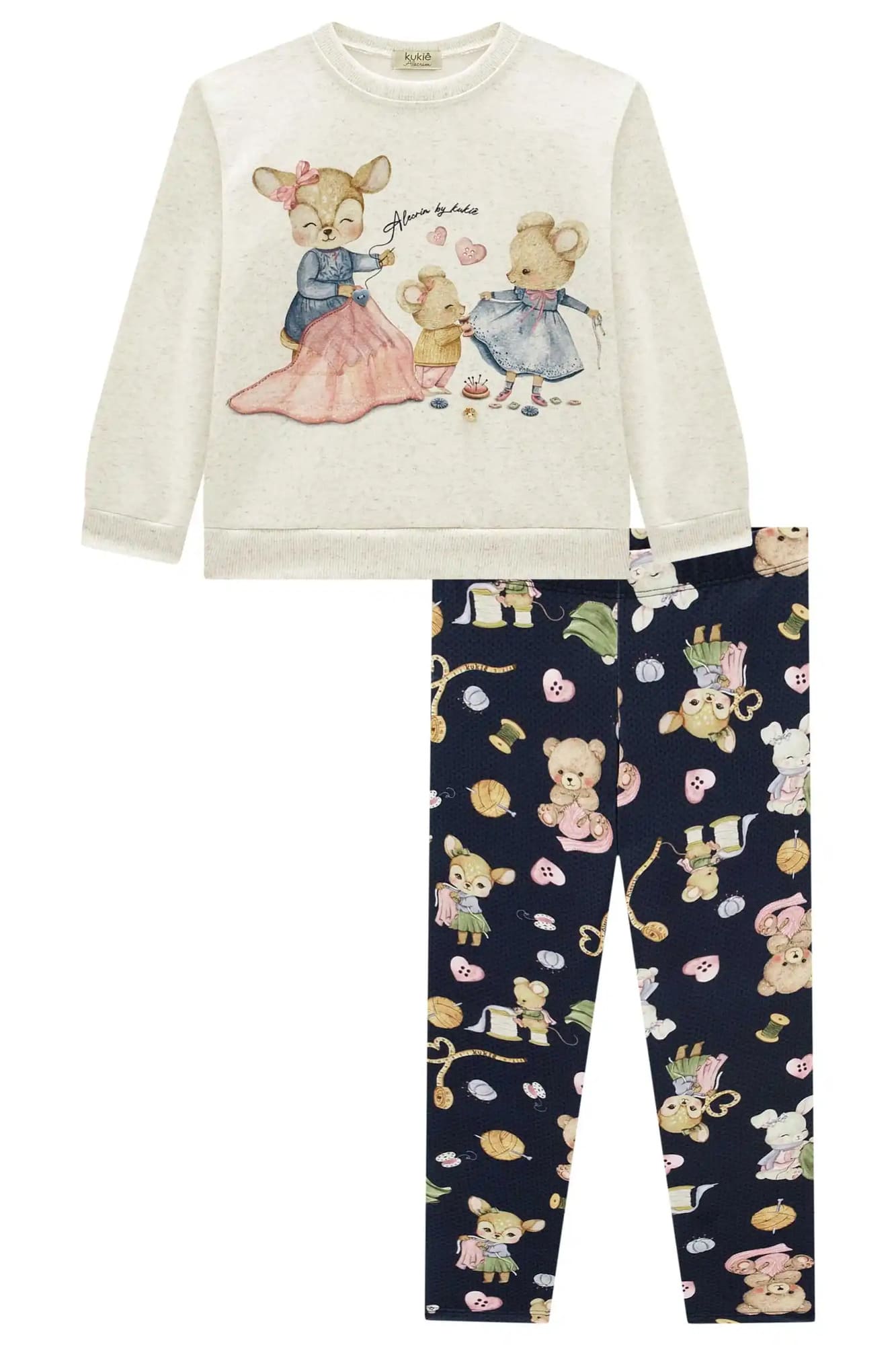 Conjunto Infantil Kukie Inverno Calça Legging e Moletom Flanelado Rena