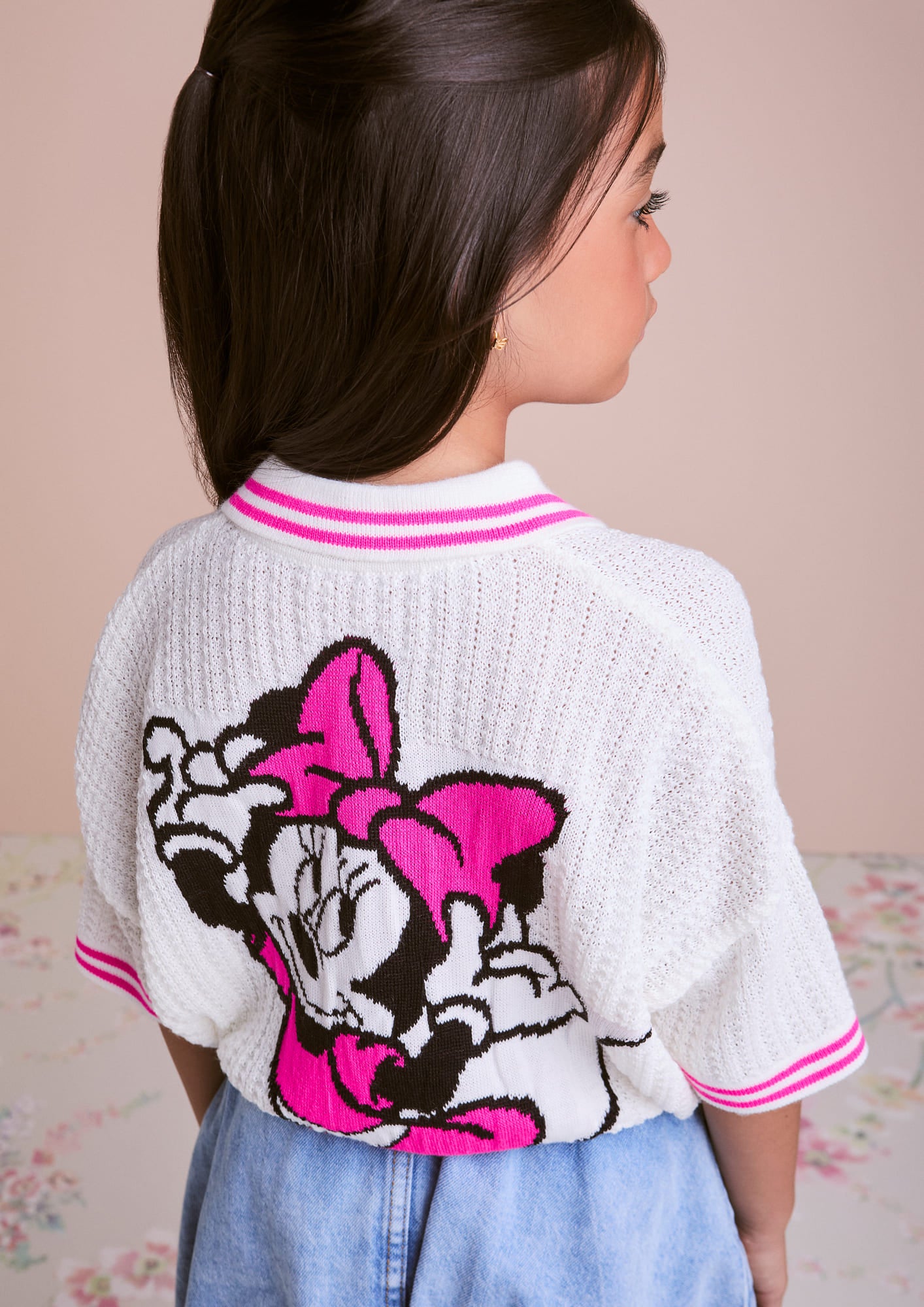 Casaco Infantil Animê Verão em Tricô Branco Minnie Disney