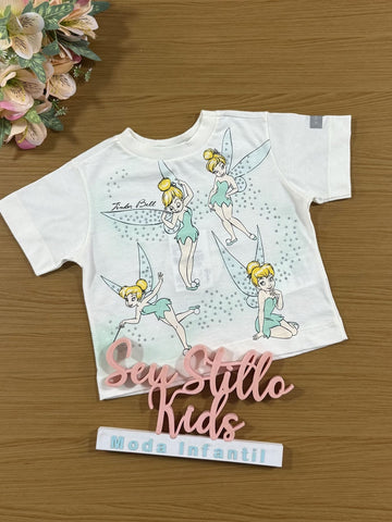 Blusa Infantil Animê Inverno Branca Tinkerbell com Strass Disney