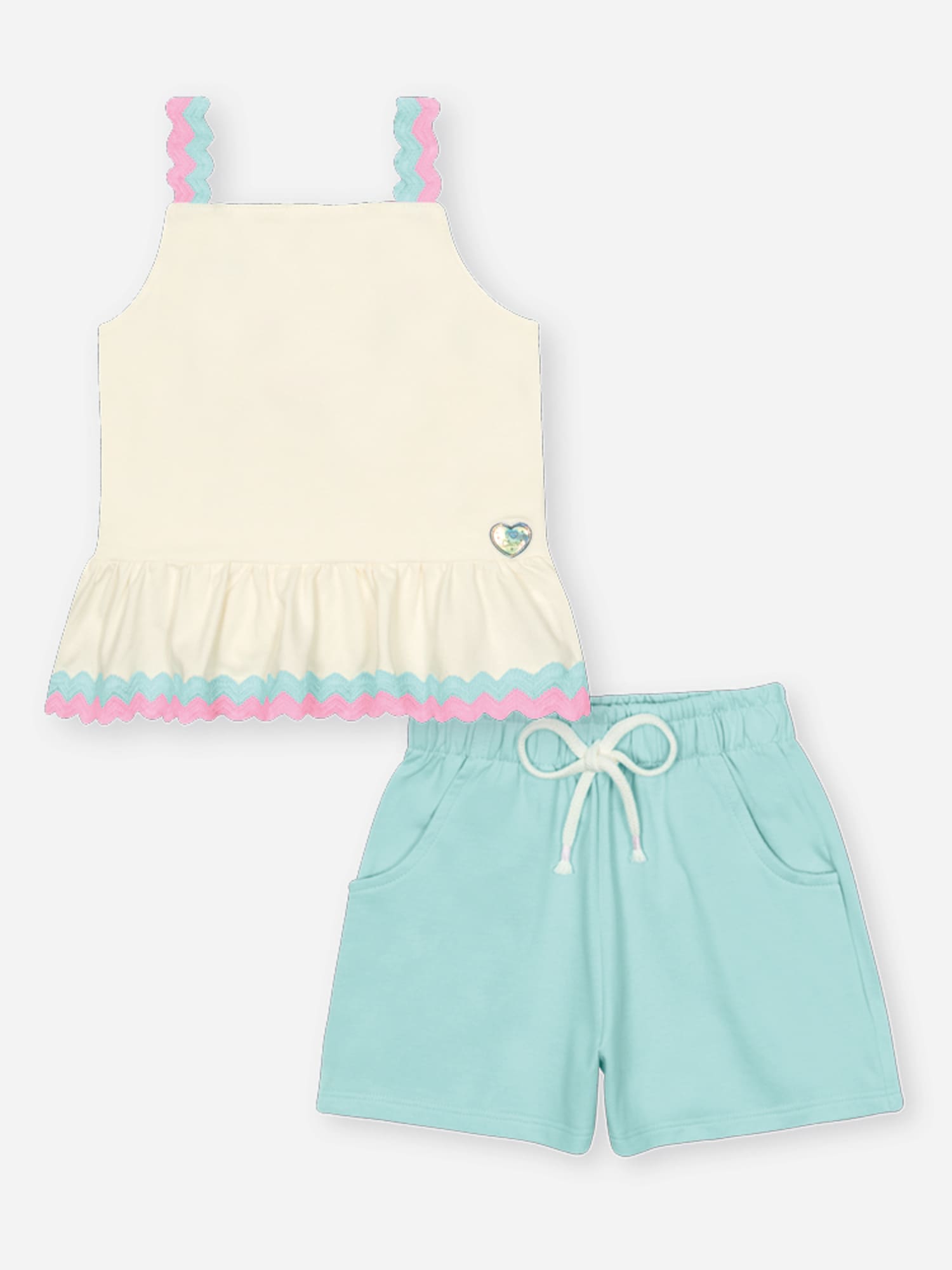 Conjunto Infantil Cinti Verão com Shorts Azul e Cropped Branco