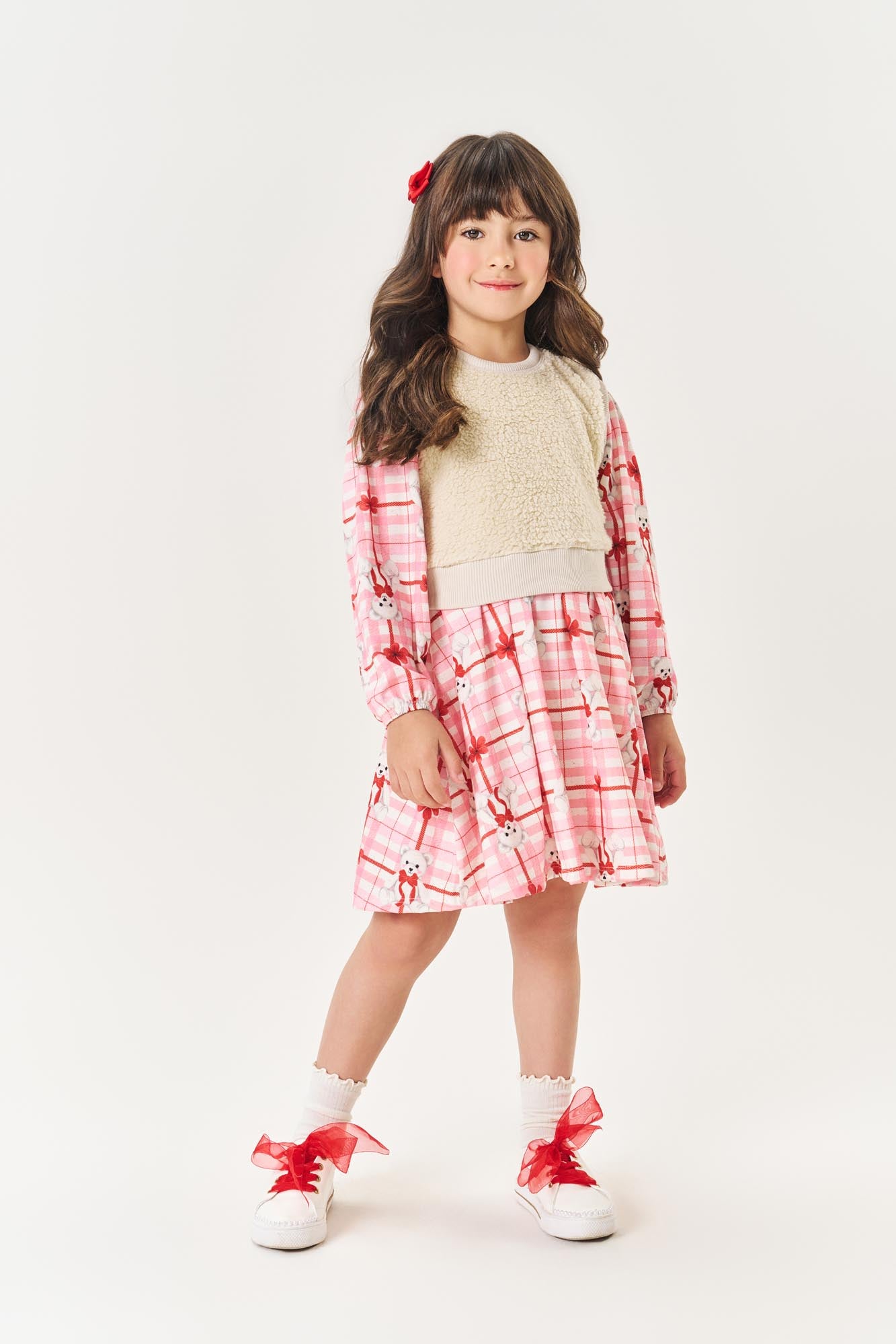 Vestido Infantil Cinti Inverno com Colete Ursinho