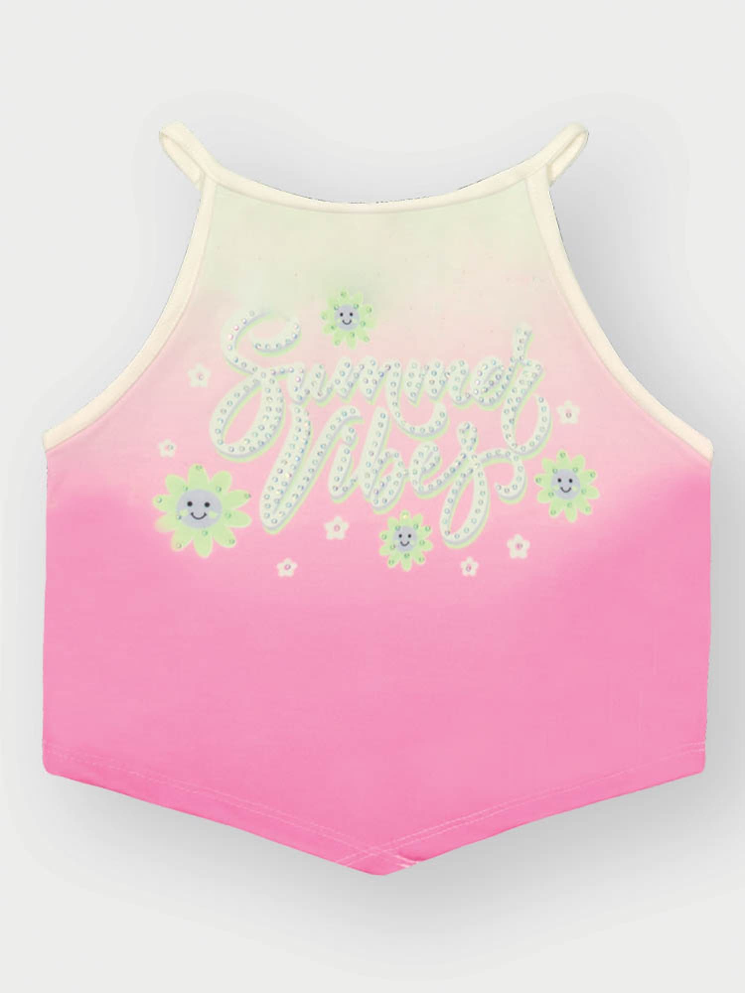 Conjunto Infantil Cinti Verão com Shorts Saia e Blusa Rosa Florzinha com Strass
