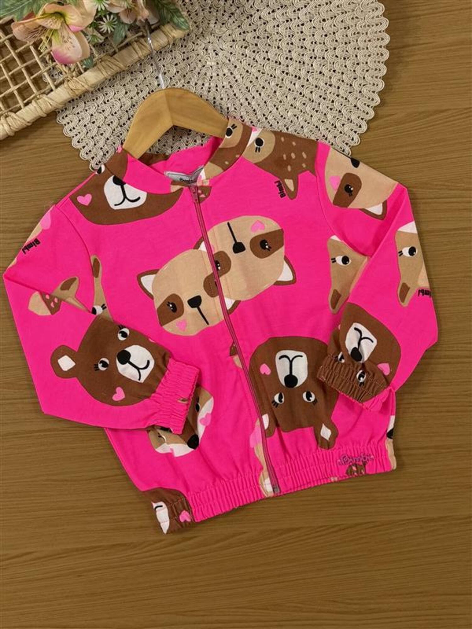 Conjunto Infantil Bimbi Inverno com Calça e Jaqueta Rosa Bichinhos