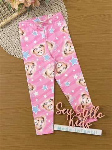 Calça Legging Infantil Térmica Cinti Inverno Rosa Ursinha Estrelinha