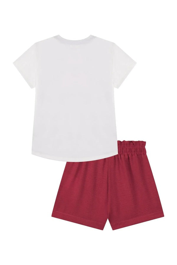 Conjunto Infantil Kukiê Verão com Shorts Vermelho e Blusa Branca Cerejinha Love