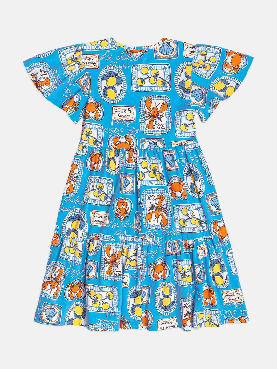 Vestido Infantil Momi Azul Molduras Siri
