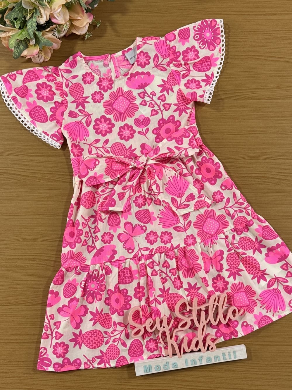 Vestido Infantil Momi Verão Rosa Floral
