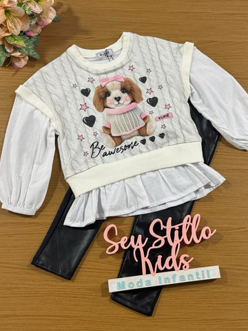 Conjunto Infantil Kukie Inverno Calça e Blusa Cachorrinha