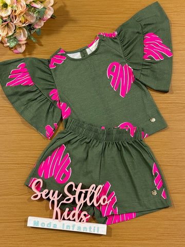Conjunto Infantil Animê Inverno Shorts e Blusa Verde