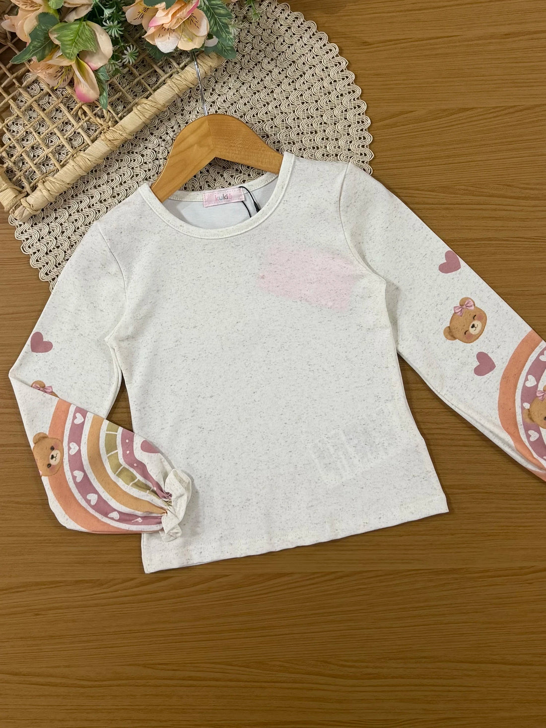 Salopete Infantil Kukiê Inverno Rosa com Blusa Manga Longa Ursinhos