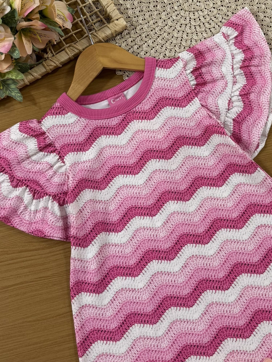Vestido Infantil Cinti Verão Rosa Tricô 3D