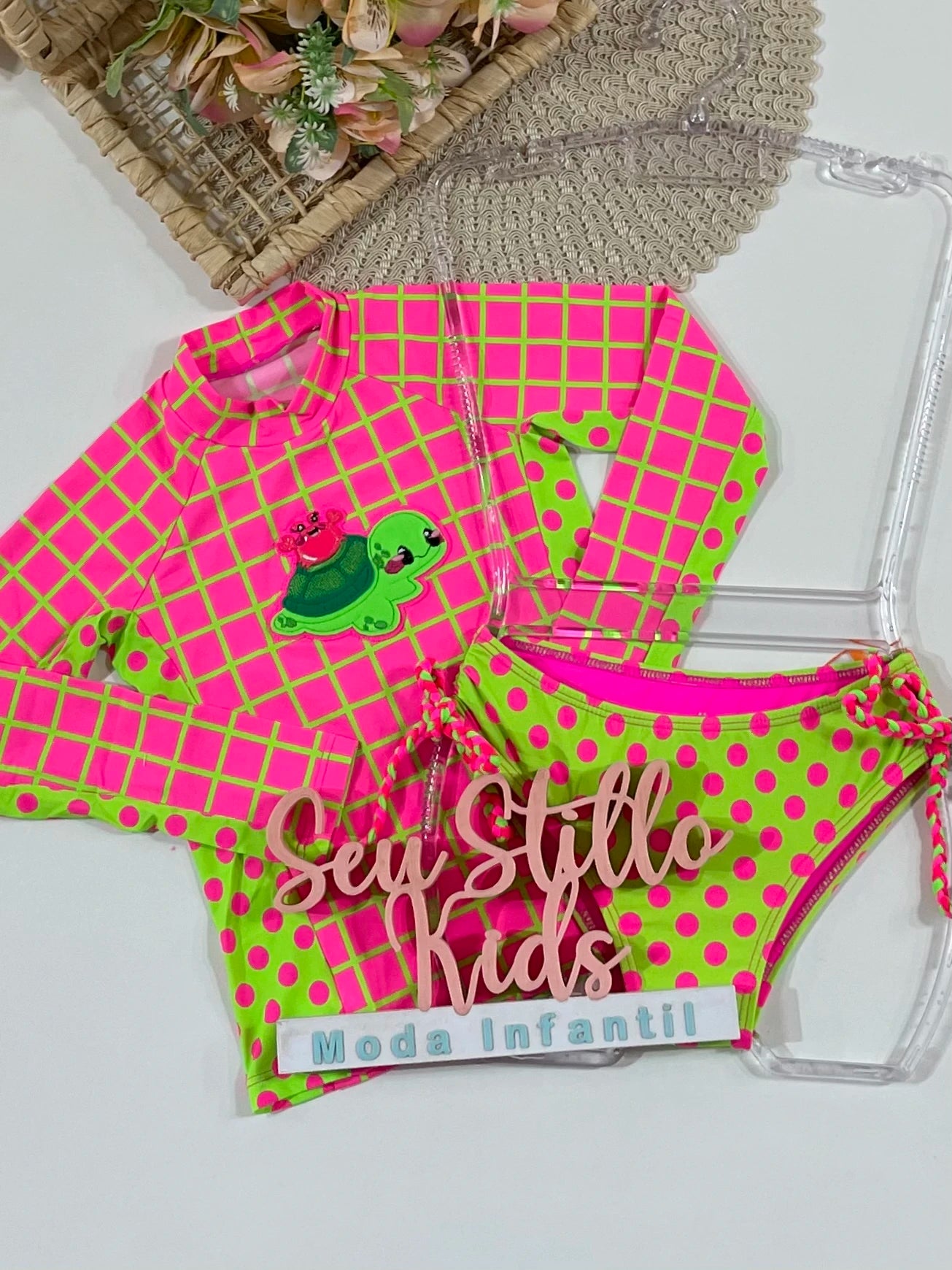 Biquíni Infantil Siri Kids com Blusa Manga Longa Rosa Luna Turtler 43229