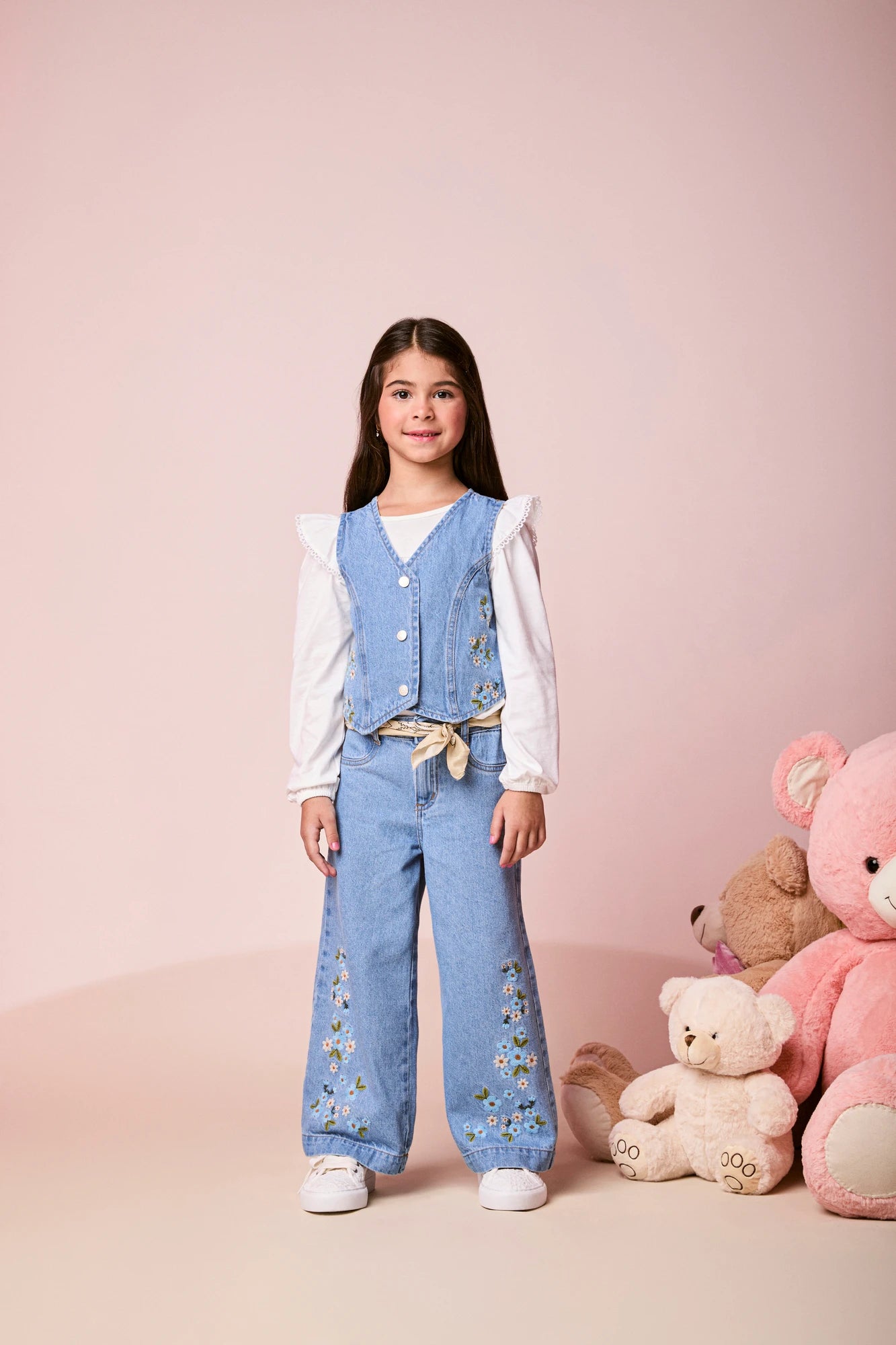 Colete Infantil Momi Inverno Jeans Florzinhas