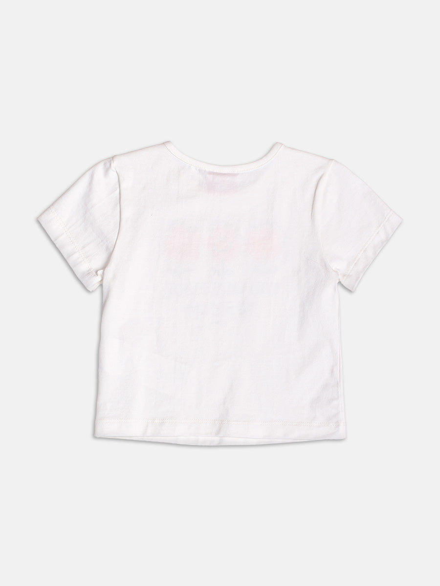 Conjunto Infantil Momi Verão com Shorts Rosa e Blusa Branca Florzinha com Strass