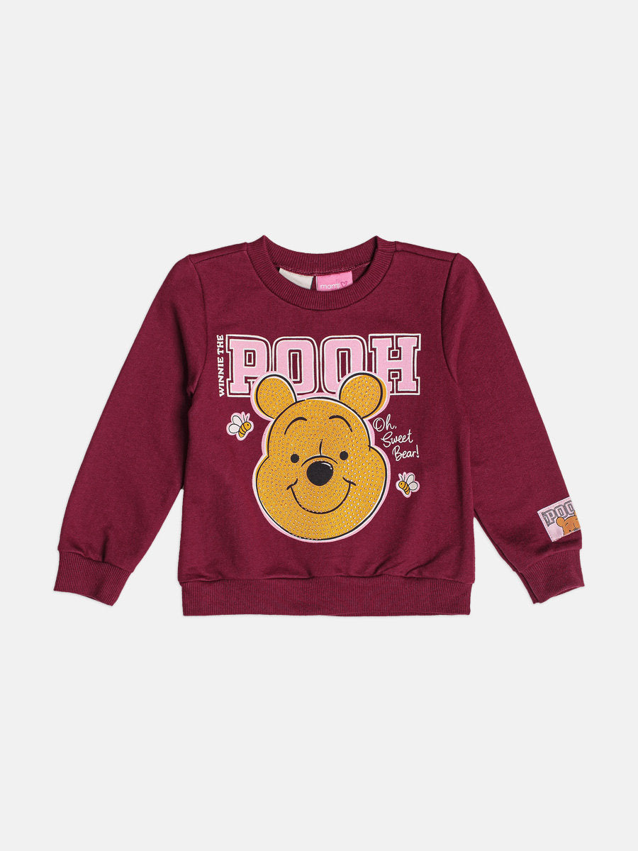 Moletom Infantil Momi Inverno sem Flanela Vinho Ursinho Pooh com Strass