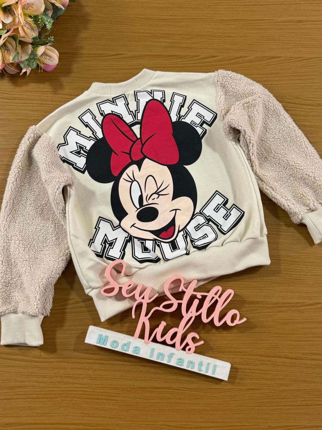 Moletom Infantil Animê Inverno Sem Flanela Minnie Bege Disney