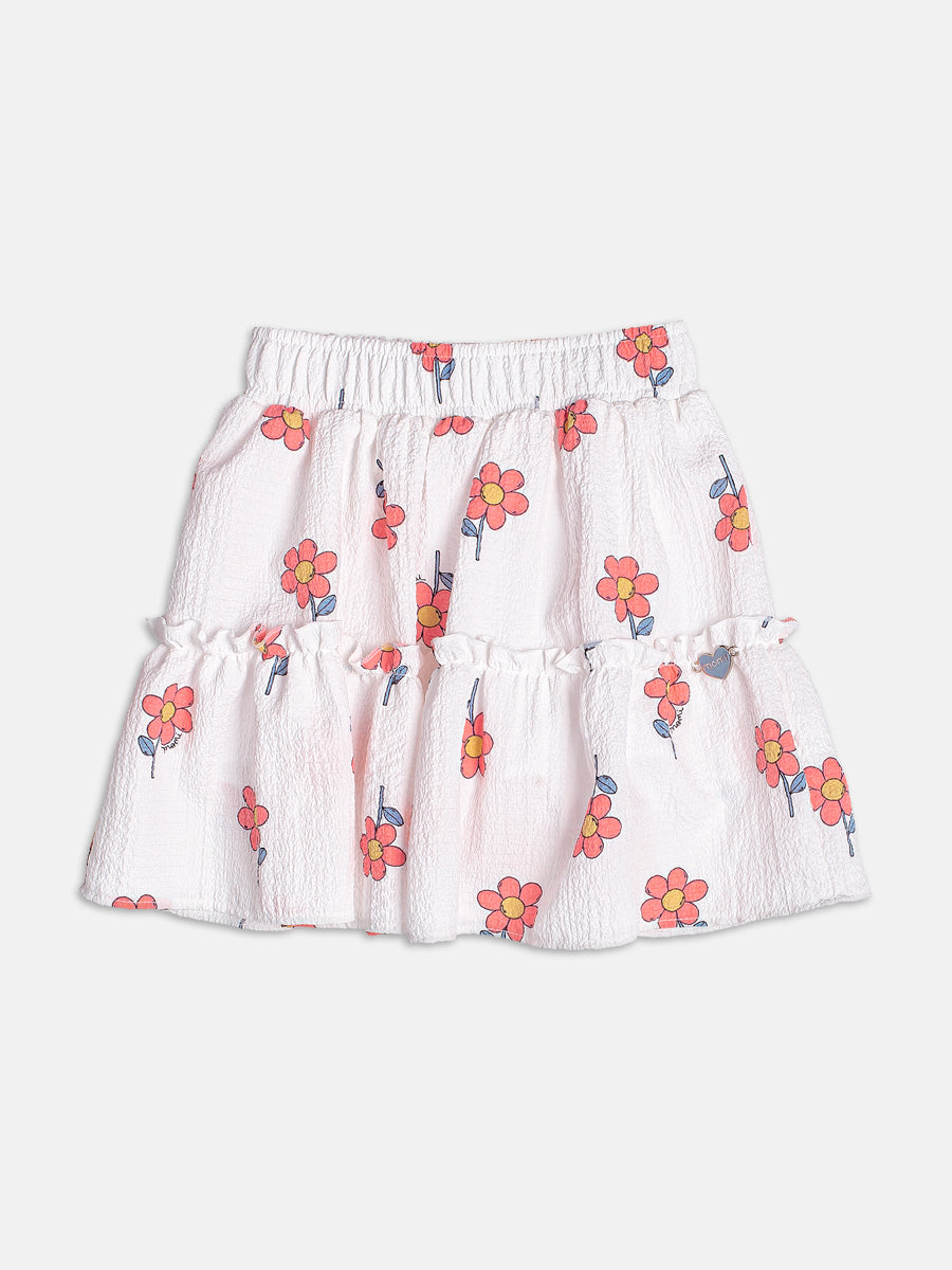 Conjunto Infantil Momi Verão com Saia e Blusa Branca Flozinhas