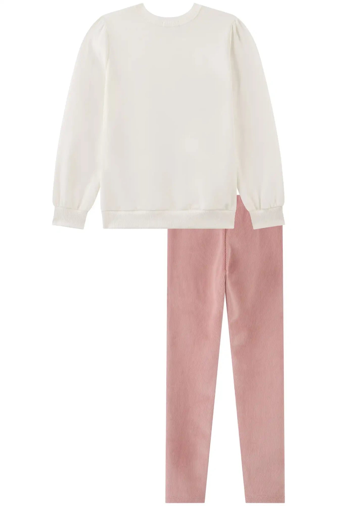 Conjunto Infantil Kukiê Inverno com Calça Legging Rosa e Moletom Flanelado Ursinha Cantora