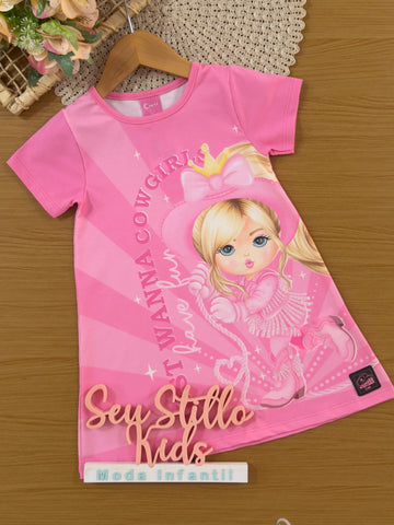 Vestido Infantil Cinti Verão Rosa Cow Girls