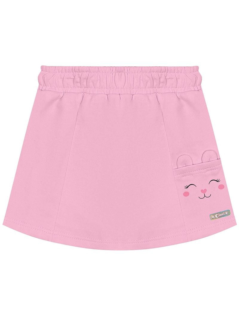 Conjunto Infantil Cinti Verão Shorts Saia Rosa e Blusa Unicórnio