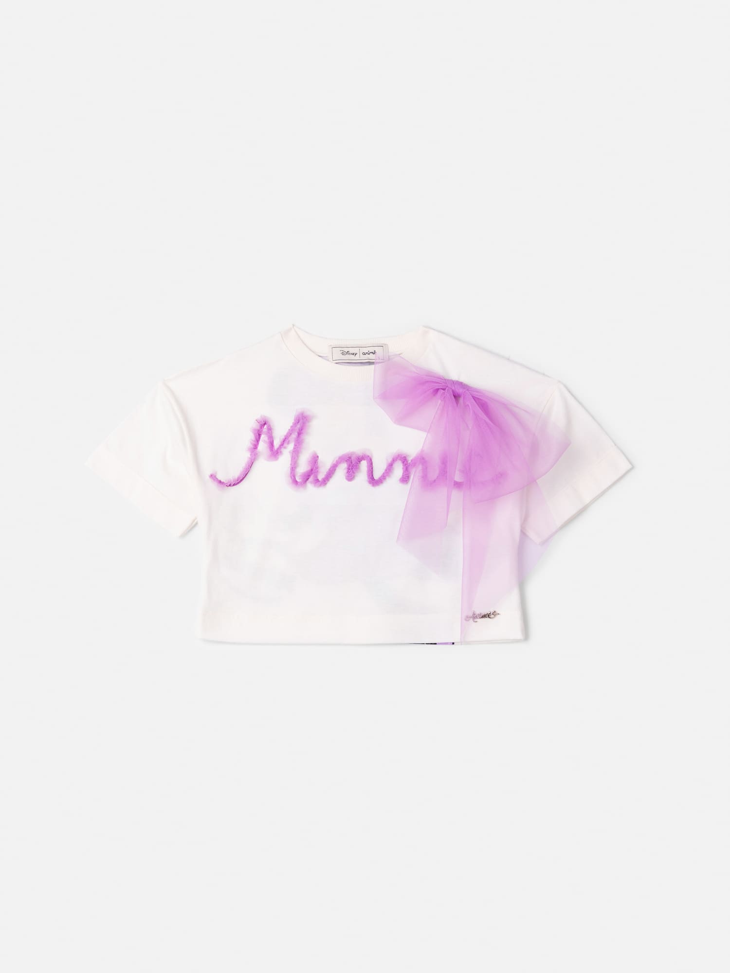 Blusa Infantil Animê Verão Branca Minnie com Lacinho em Tule