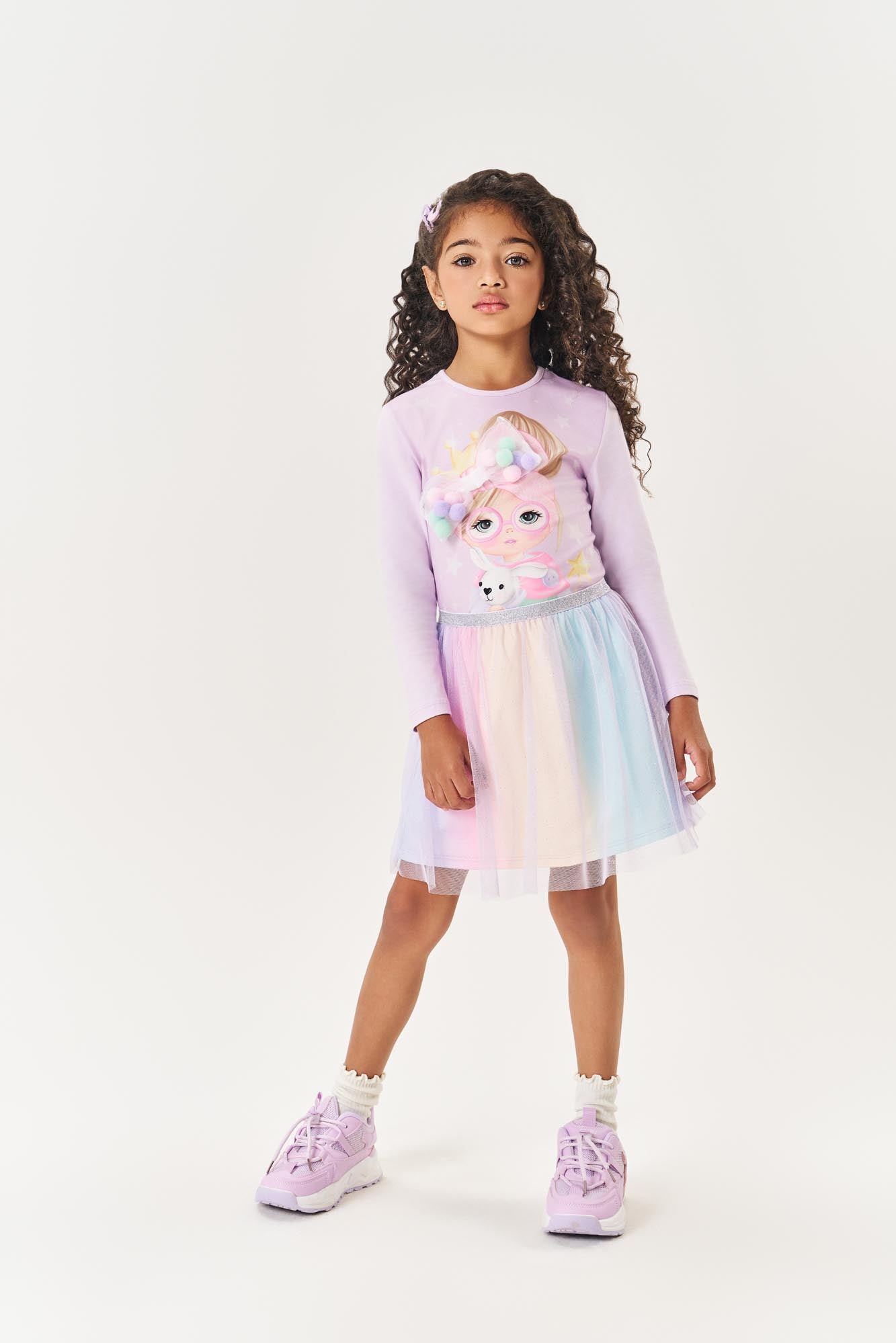 Conjunto Infantil Cinti Inverno Saia e Blusa Lilás Menina Laço