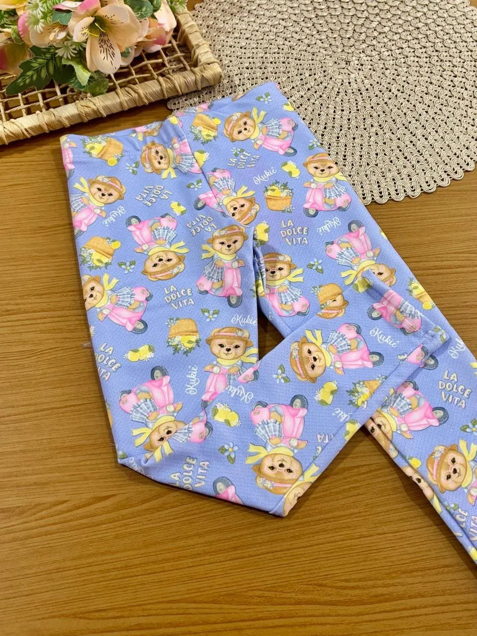 Calça Legging Infantil Kukiê Azul Ursinha La Dolce Vita
