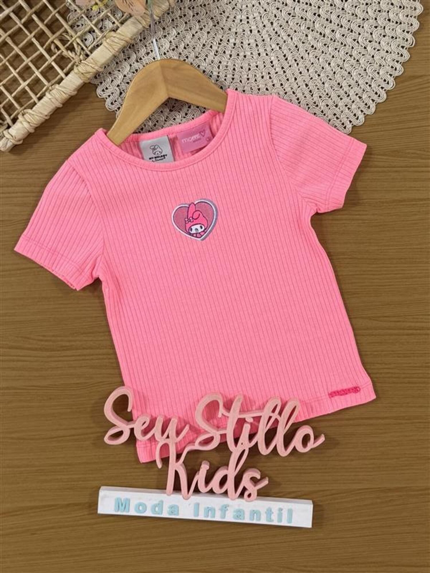 Blusa Infantil Momi Verão Rosa Neon My Melody