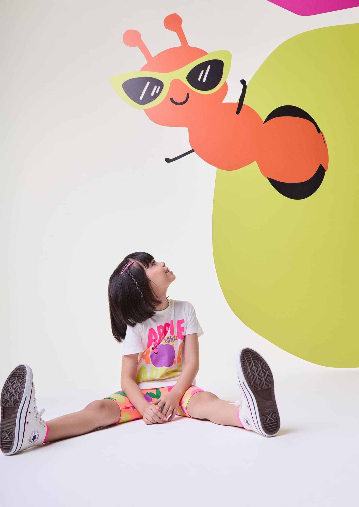 Conjunto Infantil Bimbi Verão com Shorts Laranja e Blusa Branca Apple
